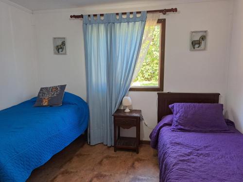 圣克鲁兹Casa campo的一间卧室设有两张床和窗户。