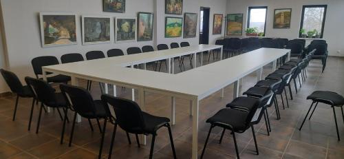 RezinaPensiunea turistică MUZE的一间会议室,配有长桌子和椅子