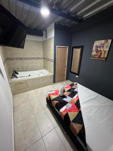 麦德林HOTEL SELECT的一间带一张床和浴缸的浴室