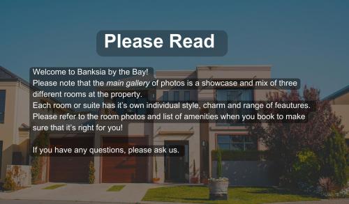 Emu PointBanksia by the Bay的一张房子的照片,上面写着字样,请在海湾旁烤