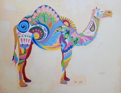 斋沙默尔Crazy Camel Hotel & Safari的墙上一幅彩色骆驼的画