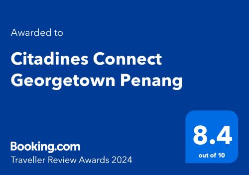 乔治市Citadines Connect Georgetown Penang的蓝标,读作电池连接温室的铅笔