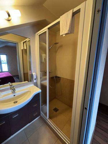 孔夫朗-圣奥诺里讷巴塞罗奥酒店的带淋浴和盥洗盆的浴室