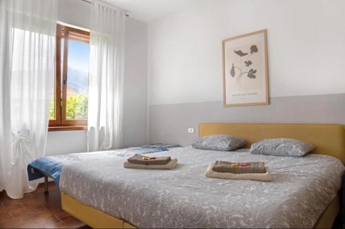 下麦克加诺Terrassen Wohnung Bacio del Sole的一间卧室配有一张床,上面有两条毛巾