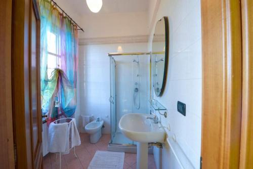 PortacomaroHistoric and quiet house in the Langhe&Monferrato的一间带水槽、淋浴和卫生间的浴室