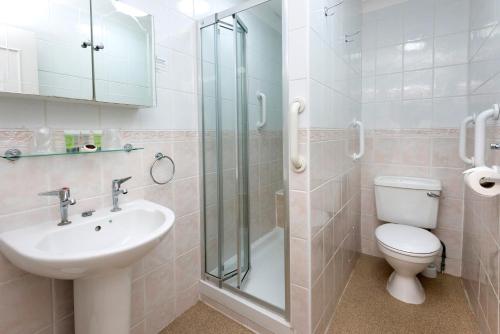 博格诺里吉斯皇家诺福克酒店的一间带水槽、卫生间和淋浴的浴室