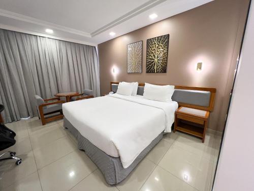 戈亚尼亚卡斯特罗公园酒店的卧室配有一张白色大床