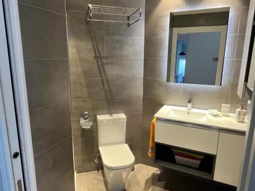 奥利奥Apartamento moderno y acogedor ideal familias的一间带卫生间、水槽和镜子的浴室