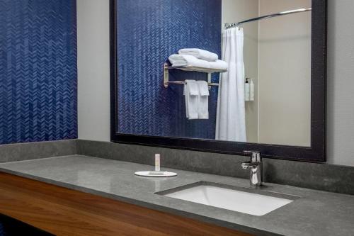 奥尔巴尼Hotel Luna的一间带水槽和镜子的浴室