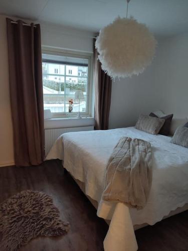 哥德堡Göteborgs Pärla nr 2的一间卧室设有一张大床和一个窗户。