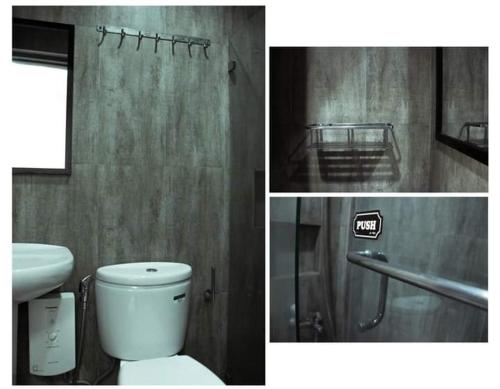 长滩岛MGG CASA DELA PLAYA的浴室设有卫生间和淋浴,两幅图片
