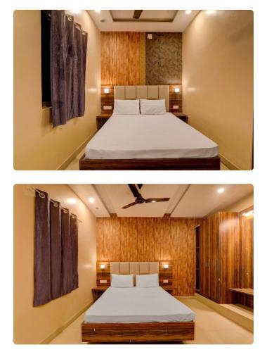 DarbhangaHotel Elite的卧室两张照片,配有一张床