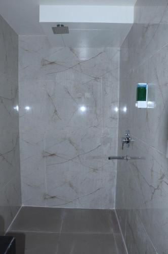 加尔各答FERN INN Kolkata的一间带大理石淋浴和水槽的浴室