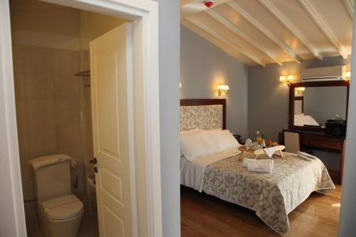 埃尔莫波利斯阿波罗尼奥皇廷酒店的一间卧室配有一张床,浴室设有卫生间