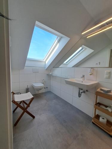 SchlemminSchloss Schlemmin的浴室配有卫生间、水槽和天窗。