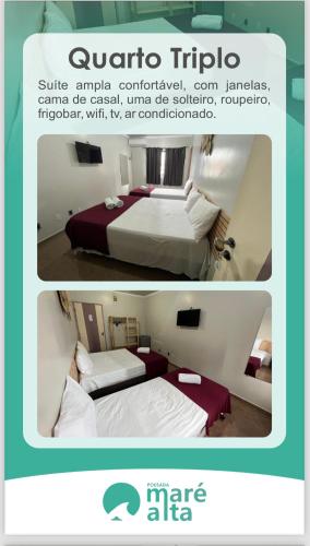 马塞约Pousada Maré Alta的两张带两张床的酒店客房的照片