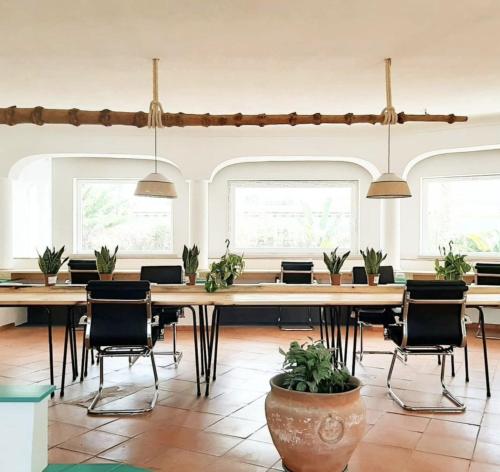 克洛伊奥斯Quinta Flamingos - Live, Work, Play的大型客房设有桌椅和窗户。