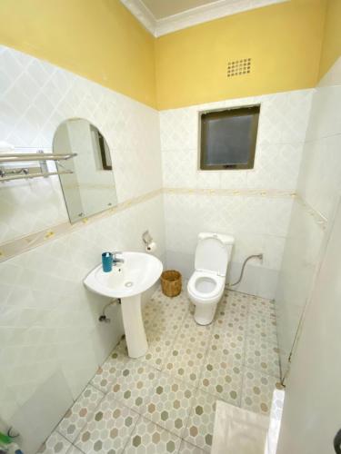 SengaMain Stream Beach Villa的一间带卫生间和水槽的浴室