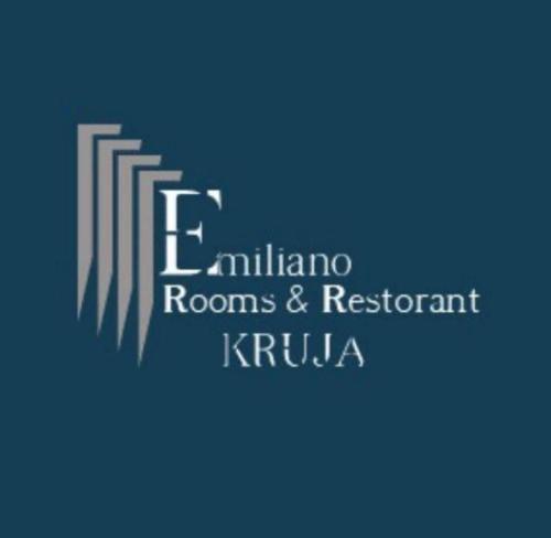 克鲁亚ROOMS EMILIANO Castle of Kruja的基尔马尼亚客房和餐厅标志