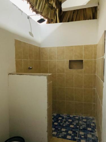 El Paredón Buena VistaCuarto Palma的一间铺有瓷砖地板的带淋浴的浴室