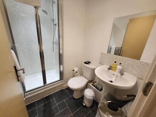 伦敦Garland Central City Apartment London 2的浴室配有卫生间、盥洗盆和淋浴。