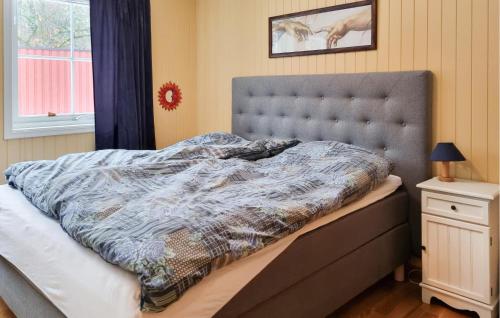 灵达尔4 Bedroom Gorgeous Home In Lyngdal的一间卧室配有一张带蓝色棉被的床