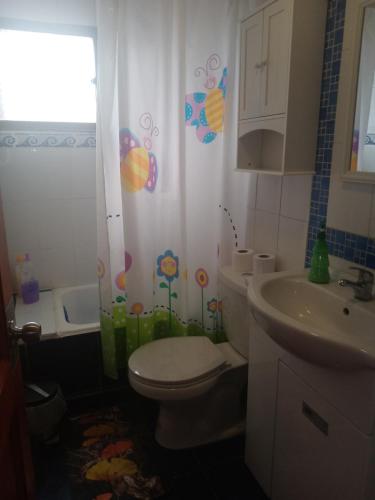 拉塞雷纳Habitación casa familia的一间带卫生间和水槽的浴室
