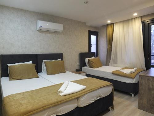伊斯坦布尔CLOVE SİLVANA HOTEL的一间酒店客房,房间内设有两张床