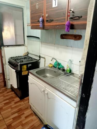 圣地亚哥Habitaciones Pabla的厨房配有水槽和炉灶