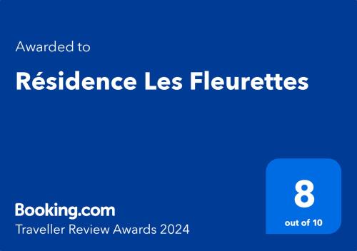 Résidence Les Fleurettes的证书、奖牌、标识或其他文件