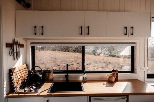HadenTiny Charlie的厨房设有水槽和窗户。