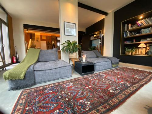 博福特Tailor's Trail gîte d'adventure Beaufort Mullerthal的客厅配有两张沙发和地毯。
