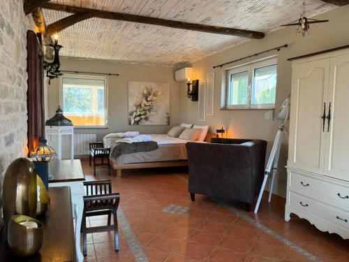 索非亚Villa Boyana City & Relax的一间卧室设有一张床和一间客厅。