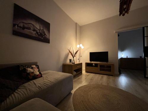 比托姆Apartament Piekarska Oficyna的带沙发和平面电视的客厅
