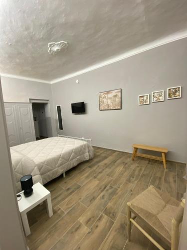 卡萨莱蒙费拉托La casa nel vicolo Camera 2的一间卧室配有一张床,铺有木地板