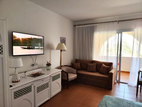 沙姆沙伊赫Domina Coral Bay的带沙发和平面电视的客厅
