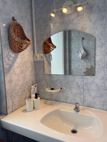 巴拉顿菲兹弗Vár-Lak Apartman的一间带水槽和镜子的浴室