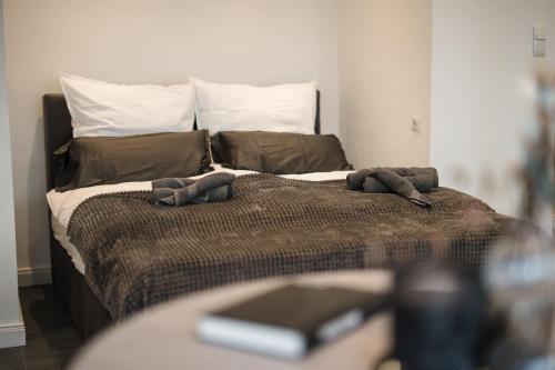 不莱梅Exklusive 1-Zimmer Stadtwohnung in Bremen的床上有2个枕头