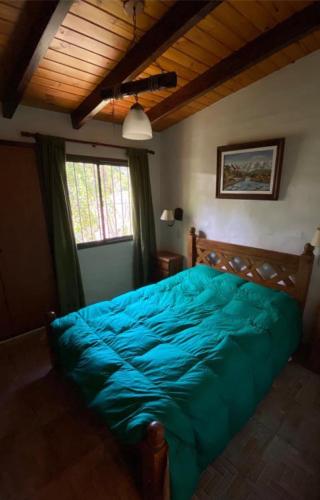 波特雷里约斯El Gringo的一间卧室配有一张带绿色棉被的床