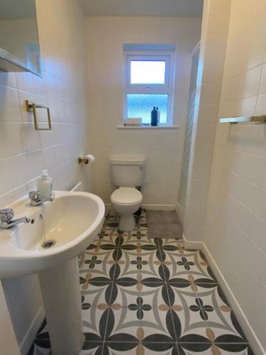 斯莱戈Newly Furnished 5 Bedroom Gem in Sligo的一间带水槽和卫生间的浴室