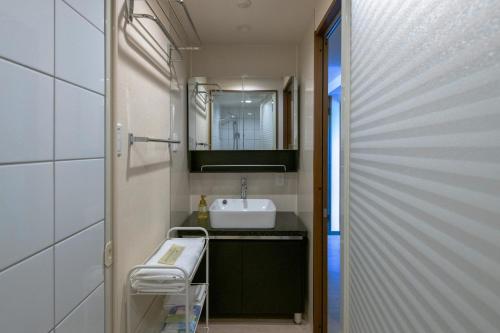 北谷町Aqua Resort in Chatan的一间带水槽和镜子的小浴室