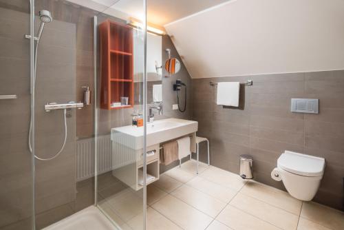 维恩豪森克洛斯特酒店的带淋浴、盥洗盆和卫生间的浴室