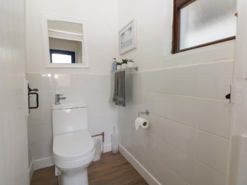NeylandCooper Cottage的白色的浴室设有卫生间和窗户。