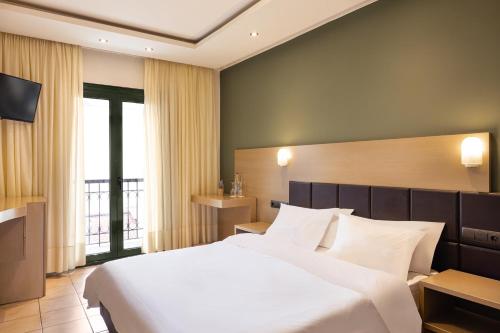 萨摩斯埃俄利斯酒店的一间卧室配有一张大床和电视