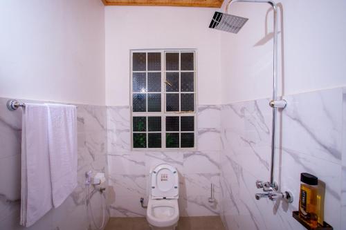莫希Royal Homestay的白色的浴室设有卫生间和窗户。