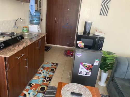 RuakaJiji poa的小厨房配有冰箱和微波炉。