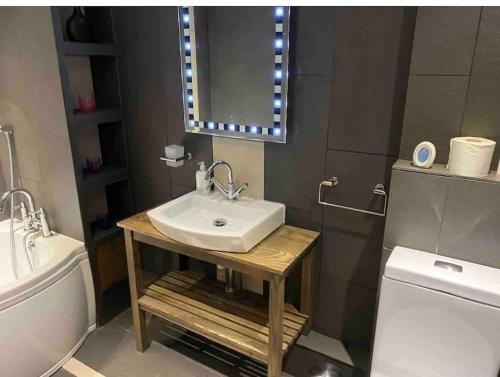 阿博波恩Gwalia stores的一间带水槽、卫生间和镜子的浴室