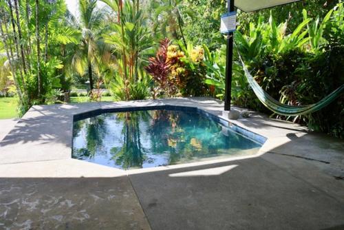 帕沃内斯Pool house, Casa Luna的花园内带吊床的游泳池