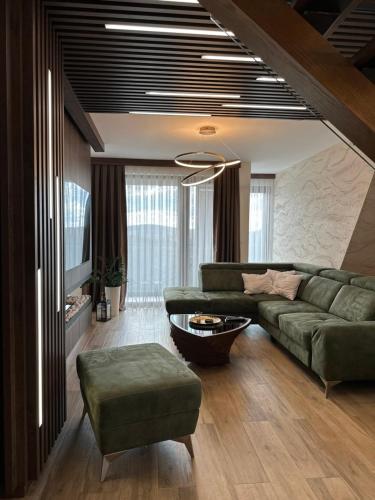 迪瓦伊巴雷BOROVI PREMIUM wellness&spa的客厅配有沙发和桌子