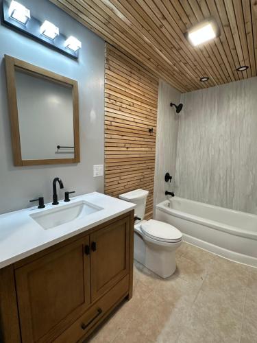 马凯特North Coast Place的浴室配有盥洗盆、卫生间和浴缸。